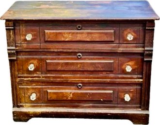 Aesthetic Period Eastlake Bureau With Glass Pulls