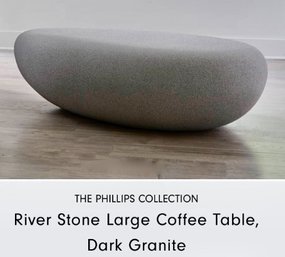 New! Modernist Coffee Table  - Phillips Collection River Stone Large Charcoal Outdoor Coffee Table- Never Used