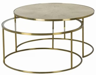 Nesting Coffee Tables - Brass, Glass, & Shagreen Surface - Signed 'Ringo Bunching'
