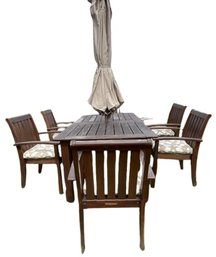 Pottery Barn Outdoor  Table With Umbrella And Stand
