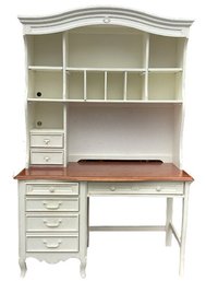 Young America Desk With Fitted Matching Secretary Bookcase - White With Natural Maple Style Wood Desk Top