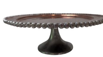 Pedestal Cake Plate - Copper Finish With Silver Tone Beaded Border