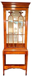 Elegant Two Piece Satinwood Display Cabinet With True Divided Glass Doors, Interior Draws, Silk Moire Lining