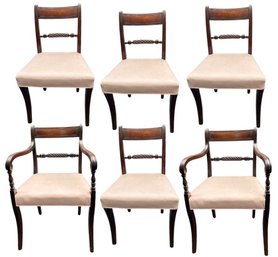 Set Of Georgian Style Chairs - Two Arms - Three Side - Neutral Upholstered Seats