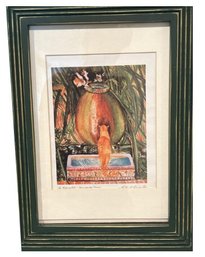 Signed & Framed Hunt Piccirillo Print -  'The Watering Hole - Hemingway House' - Featuring Two Cats