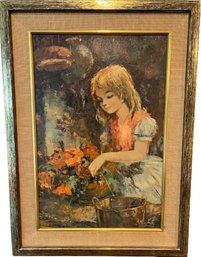 Girl With Flowers By Americo Makk - Vintage 1960s