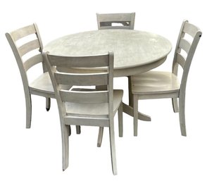 Round Whitewashed Wooden Table With Four Chairs