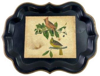 Vintage Tole Painted Small Tray Small With Bird Design