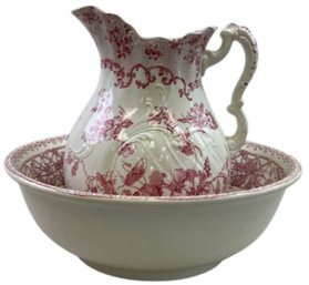 Antique English Staffordshire Pitcher & Wash Basin