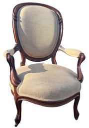 Victorian Oval Back Arm Chair With Original Brass Casters