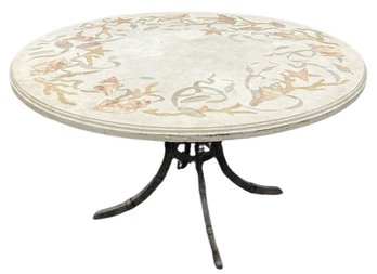 Inlaid Stone Table With Iron Base - Seashell Inlay - Made By 'Ironies' Incredible Piece!