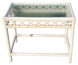 Rattan & Bamboo Glass Top Side Table
