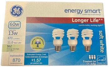 GE 60 Watt, 870 Lumens, 3 CFL Lightbulbs