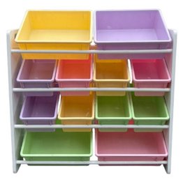 Battan Children's Toy Storage Organizer With 12 Plastic Bins