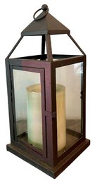 Wrought Iron Lantern With Door And 6 Inch Pillar Candle