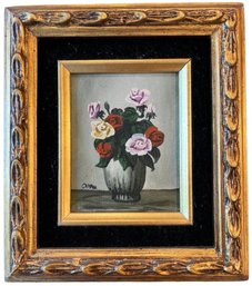 Small Framed Floral Painting - Signed By Artist, Oma