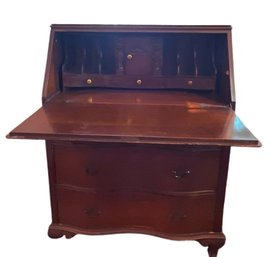 Chippendale Style Slant Front Desk With Serpentine Front & Ball & Claw Feet