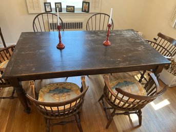 Farmhouse Dining Table, Four Chairs And Cushions