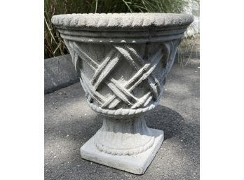 Vintage Concrete Patio Urn - Basketweave Pattern