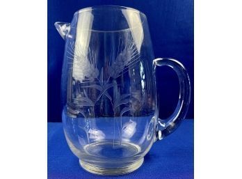 Vintage Etched Glass Pitcher