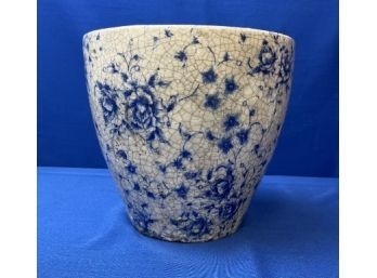 Vintage Blue & White Crackle Glaze Ceramic Cache Pot Planter