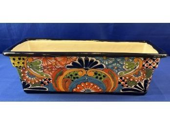 Mexican Hand Painted Ceramic Polychrome Planter - Signed Mexico