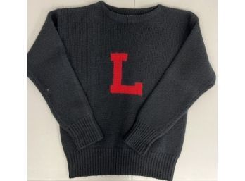 Classic Letter Sweater- Navy Blue, Red Letter, Handknit, 100 Wool - Size Small - Labeled Collegiate Traditions