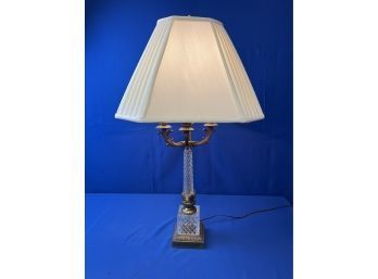 Cut Glass And Brass Lamp - 33 Tall