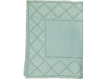 Vintage Embroidered Linen Table Runner - Light Green With White Embroidery - Matches Napkins & Placemats!