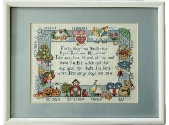 Vintage Framed Cross Stitch - 'Thirty Days Has September' Verse