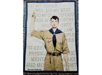 Vintage Throw Blanket - Norman Rockwell Boy Scouts Of America Tapestry With Oath In Background