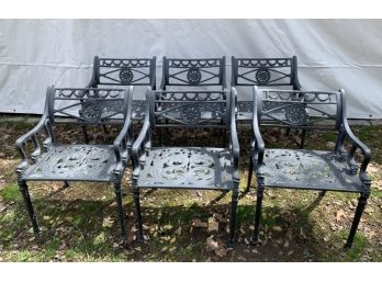 6 Heavy Aluminum Ornate Dolphin Chairs