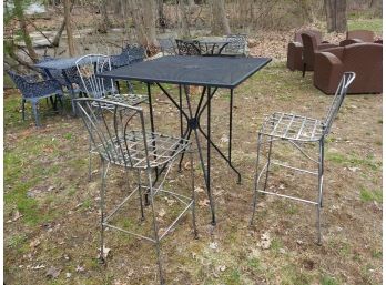 High Top Steel Frame Table With Three Steel Chairs