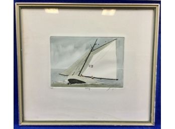 Sailboat Hand-colored Etching - Signed By Boston Artist: Frank Kaczmarek - See Information On Reverse