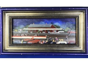 Original Dale Murena Painting - Connecticut Folk Artist - Entitled 'Next Stop Darien'