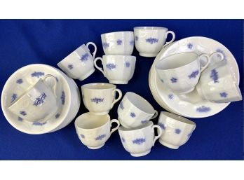 Adderley Blue Chelsea Embossed Raised Thistle Sprig Set Of Dessert, Cups, & Saucers