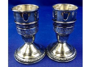 Sterling Silver Candlesticks With Silver Plate Inserts - Both Sets Signed