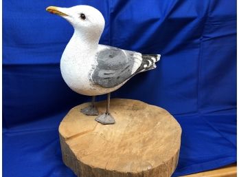 Seagull- Cement  Statue On Wood Block