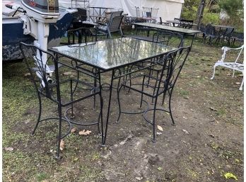 Salterini Wrought Iron Dining Table & Chairs - Three Side & One Arm