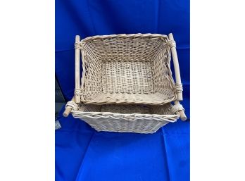 2 Large Wicket Baskets With Wooden Handles