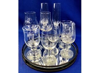 Barware - Assorted Crystal On Mirrored Bar Tray