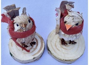 Charming Birchbark Birds In Holiday Scarves