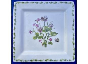 Lovely Ceramic Tabletop Serving Piece - Botanic Garden Inspired Design With Clovers & Butterflies