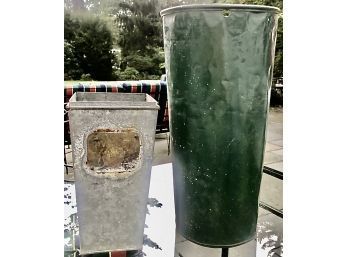 Two Galvanized Flower Containers - Great For The Holidays With Greens & Ribbons!