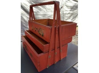 Vintage Chinese Red Lacquer Chinoiserie Stacking Boxes