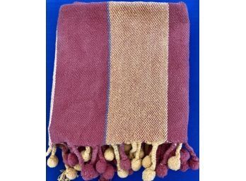 Fun Cotton Throw Blanket With Pom Poms - Contemporary Whimsical Colors!