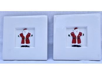 Set Of Matching Ceramic Santa Trivets With Cork Bases