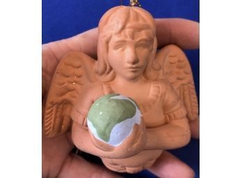 Terra Cotta Christmas Ornament - Angel Holding The Planet Earth