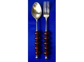 Elegant Salad Servers With Art Glass Beaded Handles