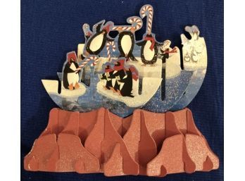 Intricate Folding Paper Cut-out - Holiday Scene With Penguins